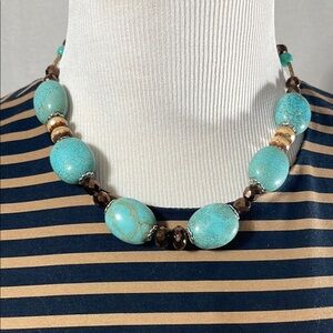 Vintage Chunky Turquoise and Gold Statement Necklace , this is a solid necklace